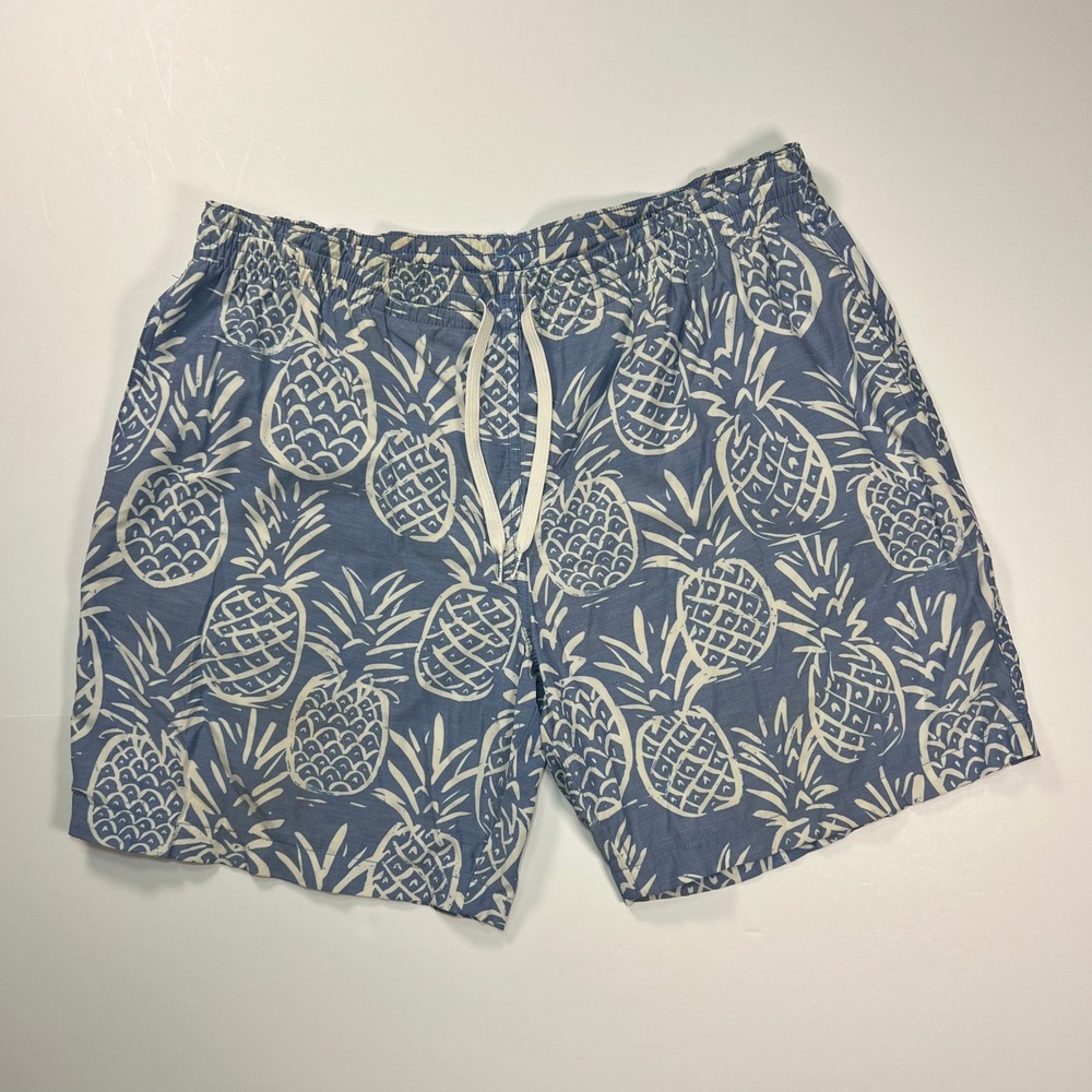 Chubbies Swim Trunks Mens Large Blue White Pineapple Print 7 Inseam Shorts Liner